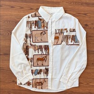 Equestrian Print Button-Up Shirt